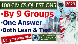100 Civics Questions 2023 by Groups (Both learn and Test) for the US Citizenship Interview