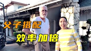 兒子幫美國後爸安裝聖誕彩燈，媳婦笑的合不攏嘴：真正的一家人！