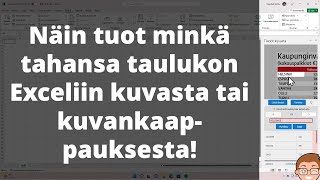 Näin tuot minkä tahansa taulukon Exceliin kuvasta tai kuvankaappauksesta!