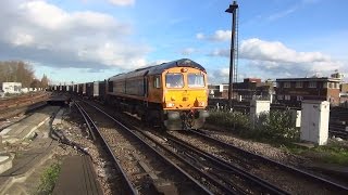 (HD) GB Railfreight 66759 rolls into Clapham Junction on 4Y19 Gypsum 10.1.15