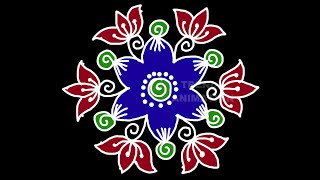 Basic beginners rangoli desiogn with 7*4dots | Muggulu | Rangoli | Kolam | flower rangoli design |