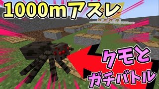 【マインクラフト】1000mアスレで蜘蛛とガチバトルしたら接戦に！？ｗｗｗ