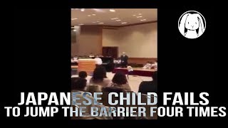 Japanese child fails to jump the barrier four times  create a culture like this? Never give Up