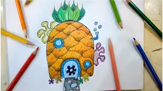 كيف تلوين منزل سبونج بوب خطوة بخطوة | تلوين و رسم بيت الاناناس | How to Draw a Sponge Bob House