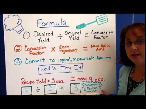 What is the formula for calculating a conversion factor to scale a recipe?