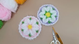 코바늘 봄꽃수세미뜨기│코바늘 수세미 Crochet a Flower