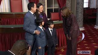 Kamala Harris talks with Sen. Andy Kim's kids after ceremonial swearing-in (12-9-2024)