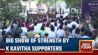 K Kavitha Summoned By ED In Liquorgate Case; Supporters Gather Outside KCR's Delhi Home | WATCH