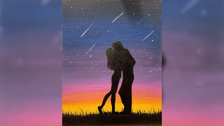 Beautiful and easy acrylic painting on canvas / romantic night / couple / tutorial / love ❤️