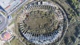 Stadionas ant Šeškinės kalno iš paukščio skrydžio