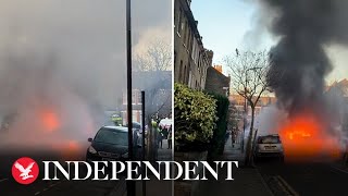 Watch moment Hackney school bus is engulfed by fire