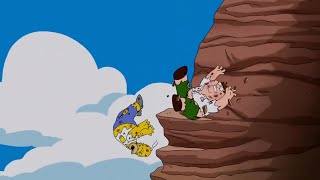 Homer and Peter falling down the gorge