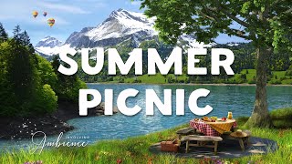Picnic by the Lake ASMR Ambience 🍉🍇 Relaxing Summer Ambience with Lake Sounds, Birdsongs, Campfire