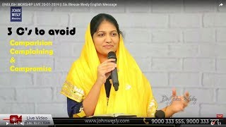 3 C's to avoid || ENGLISH WORSHIP LIVE 20-01-2019 || Sis.Blessie Wesly Message