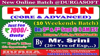 PYTHON (10 Weekends Batch) Online Training @ DURGASOFT