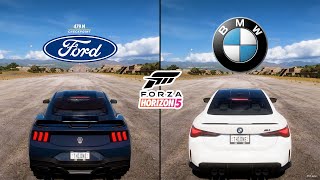 Ford Mustang Dark Horse 2024 vs BMW M4 Comp 2021 – Forza Horizon 5 Performance & Sound Showdown!
