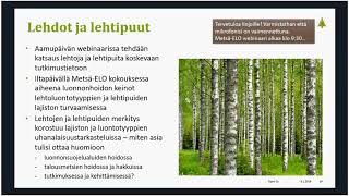 Johdanto Metsä-Elo asiantuntijaryhmän webinaari ja teemakokous 10 1 2109