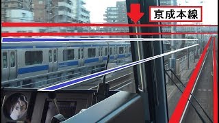 地下から地上に上がると宿命のライバル常磐線E531系と遭遇してデッドヒートとなった南千住駅～北千住駅間を走行するつくばエクスプレス下りTX1000系の前面展望