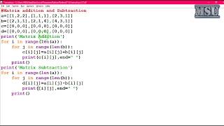 GE8161 Problem Solving and python Programming Laboratory 15 Matrix Addition and Matrix Subtraction
