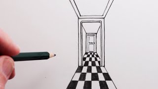 How to Draw using 1-Point Perspective: Simple Hallway for Beginners