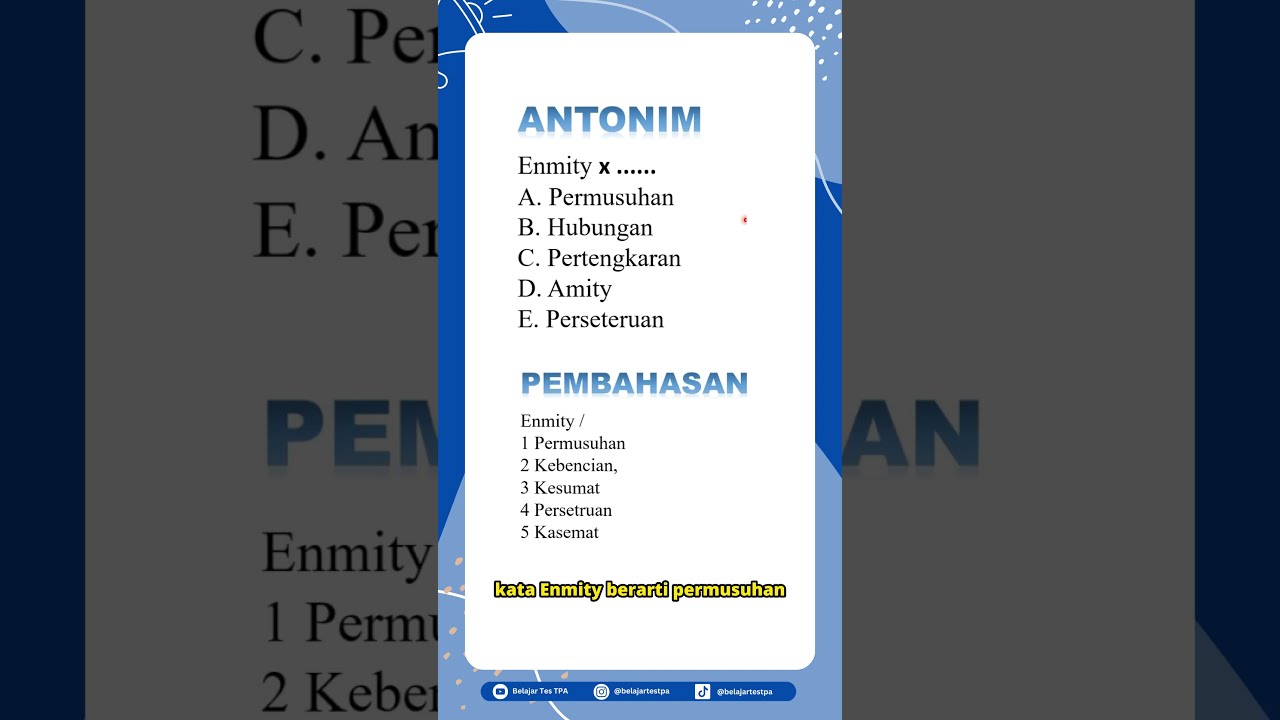 Contoh Soal Antonim (Lawan Kata) | BELAJAR TPA BELAJAR BERSAMA - YouTube