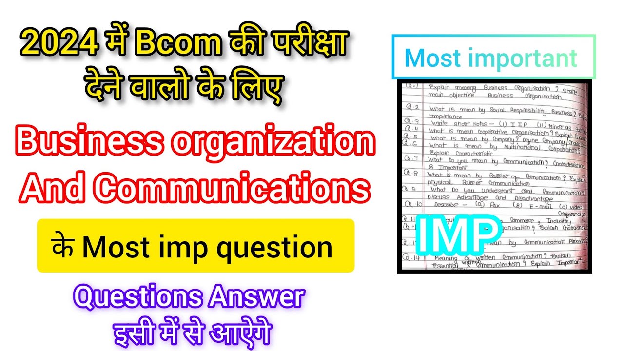 Bcom 1st Year Business Organization And Communications IMP Questions ...