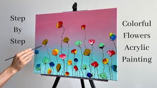 Colorful Flowers Easy Acrylic Painting | Step by Step