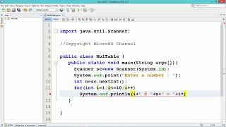 java program - multiplication table