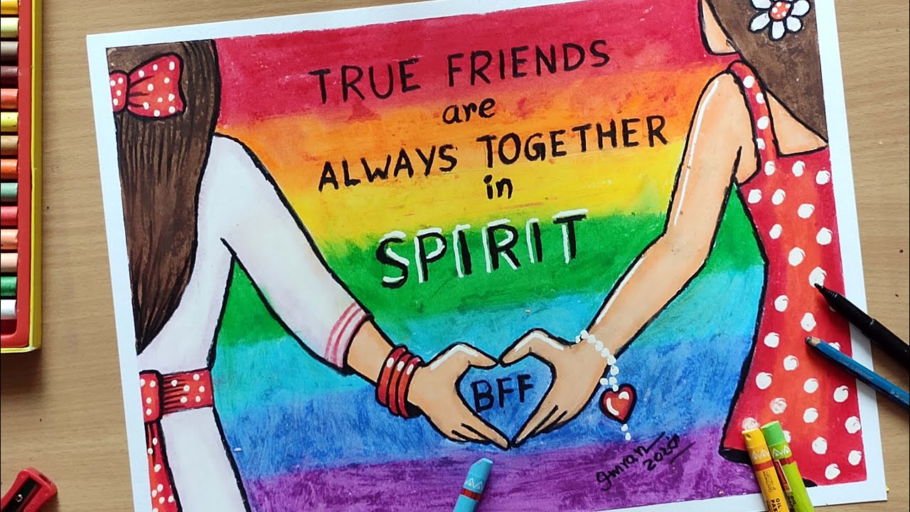 Friendship Day Drawing Pictures Easy | Best Friends Oil Pastel Drawing ...