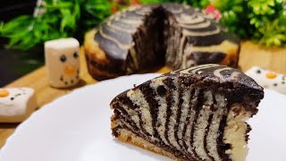 Eggless Zebra cake recipe| perfect soft and moist eggles cake recipe| marble cake| without oven cake