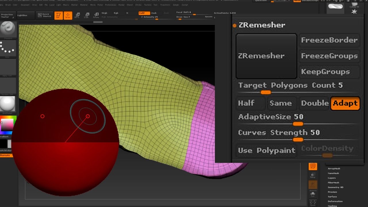 Easy Zbrush Zremesher Topology Brush Zsphere Retopology Youtube