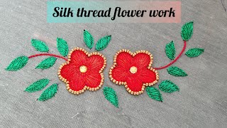 Silk thread flower and beads work#aari work