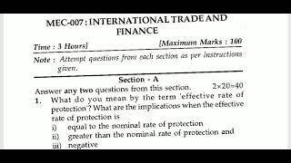 IGNOU MEC-007 INTERNATIONAL TRADE AND FINANCE, M.A ECONOMICS, PREVIOUS QUESTION PAPER DECEMBER 2019