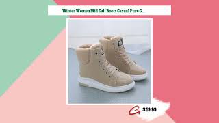 Winter Women Mid Calf Boots Casual Pure Color Round Toe Zipper Plush Warm Female