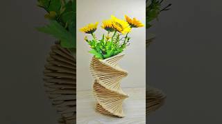 How to Make Flower Vase at Home with Ice-cream Stick #shorts #diy #flowervase #icecreamstickscraft