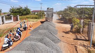 Real-Life Road Construction | Dump Trucks Unloading Gravel Amidst Busy Traffic!