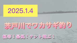 サーモンファクトリー裏ワカサギ釣り❗️テント崩壊❗️暴風❗️#ワカサギ釣り#茨戸川#釣りきちチュン太