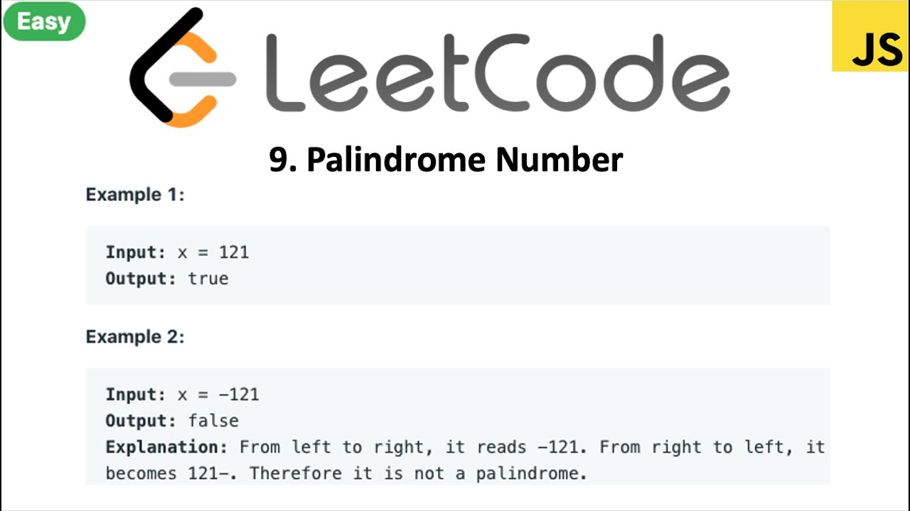 Leetcode 09 Palindrome Number In Javascript Youtube