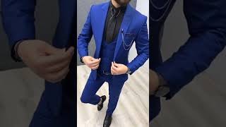 Blue colour three piece suit || blue three piece suit || dark blue suit || trendy dark blue suits