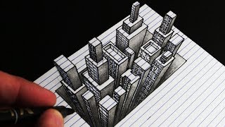 How to Draw a 3d City: Line Paper Anamorphic Drawing