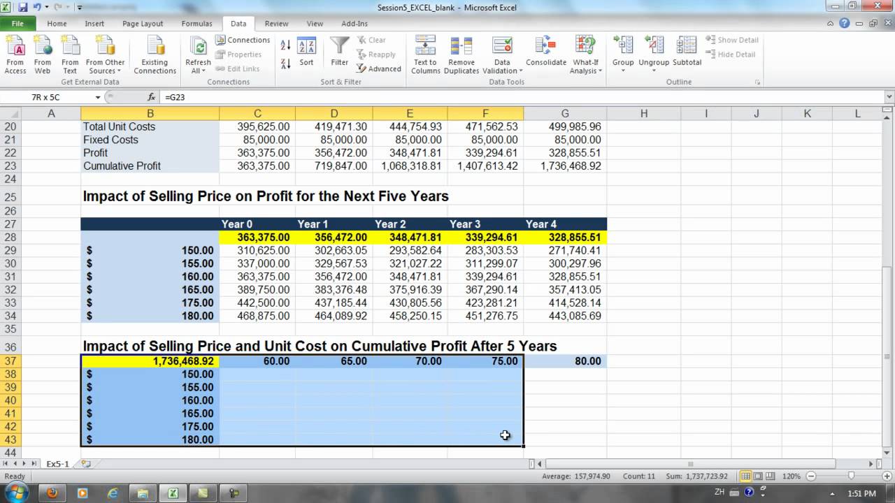 Exercise 5-3: Sensitivity Analysis - Two Variable Data Table - YouTube