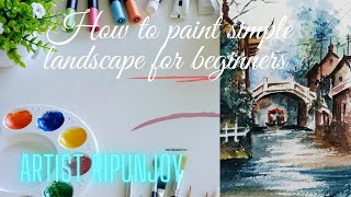 Charming landscape watercolor painting/for beginners/tutorial