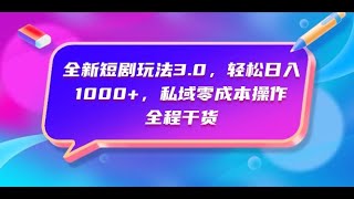 全新短剧玩法3.0，轻松日入1000+，私域零成本操作，全程干货