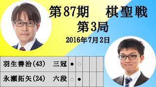 【将棋】名局のAI解析　 第八十七期棋聖戦五番勝負第三局　羽生善治VS永瀬拓矢　相居飛車(横歩取り △3三角)（主催：産経新聞社、日本将棋連盟）