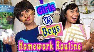 Homework Routine - Girls Vs Boys : JUST GISELLE // GEM Sisters
