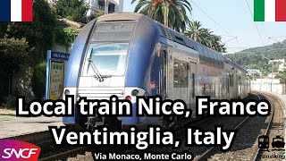 Regional TER train from Nice in France to Ventimiglia in Italy via Monaco Monte Carlo | Cote d'Azur