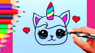 HOW TO DRAW A CUTE CAT UNICORN EASY STEP BY STEP -UNICORN DRAWING EASY