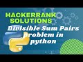 Hackerrank problem, Divisible Sum Pairs in problem-Solving is solved for you in python language.