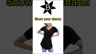 BAISHENGGT Women's Solid Black V Neck Flared Tunic Tops