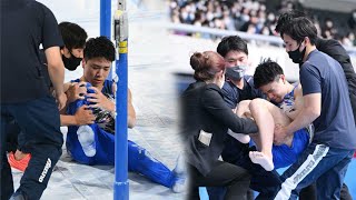 体操。岡慎之助に悲劇。２位浮上後に跳馬で右膝負傷。「靭帯断裂の可能性、心配です」「コーチ陣のミスだよ、跳馬の時点で棄権すべき」